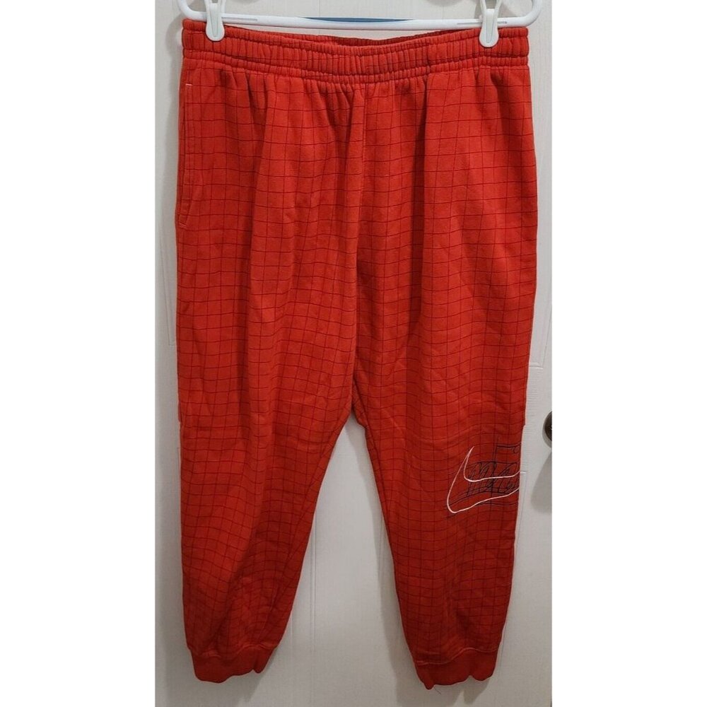 Nike Red‎ Swoosh Grid Net Check Pattern Jogger Drawstring Pants Size XXL